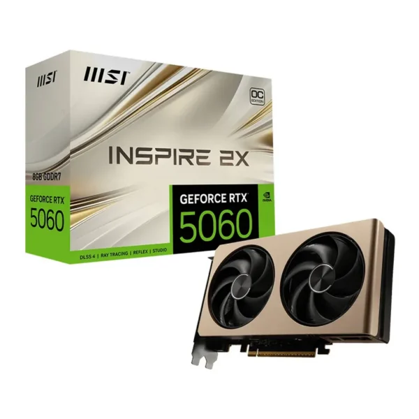 MSI RTX 5060 INSPIRE 2X OC 8GB Graphics Card, GDDR7 128-Bit Memory, 2535 MHz Boost Clocks, 28 Gbps Memory Speed, 3840 Units CUDA Cores, PCI Express Ge – Main image MSI RTX 5060 INSPIRE 2X OC 8GB Graphics Card, GDDR7 128-Bit Memory, 2535 MHz Boost Clocks, 28 Gbps Memory Speed, 3840 Units CUDA Cores, PCI Express Ge – Main image