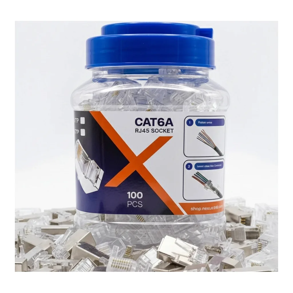 NEXUS RJ45 CAT6A SFTP and FTP Connector Plug 100-Pack 8P8C Pass-Through Ethernet Cable Connectors Shielded Modular Plugs Gold-Plated Contacts for 10 Gbps Network Installations (RJ45 FTP, 100 Pack) – Gallery image 4 NEXUS RJ45 CAT6A SFTP and FTP Connector Plug 100-Pack 8P8C Pass-Through Ethernet Cable Connectors Shielded Modular Plugs Gold-Plated Contacts for 10 Gbps Network Installations (RJ45 FTP, 100 Pack) – Gallery image 4