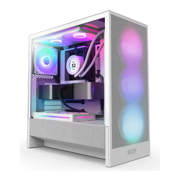 NZXT H5 Flow RGB Edition Compact ATX Mid-Tower Airflow Case, 1x F360 RGB Core & 1x F120Q Pre-Installed Fan, SGCC Steel, Dark Tinted Tempered Glass Materials, White | CC-H52FW-R1 – Main image NZXT H5 Flow RGB Edition Compact ATX Mid-Tower Airflow Case, 1x F360 RGB Core & 1x F120Q Pre-Installed Fan, SGCC Steel, Dark Tinted Tempered Glass Materials, White | CC-H52FW-R1 – Main image