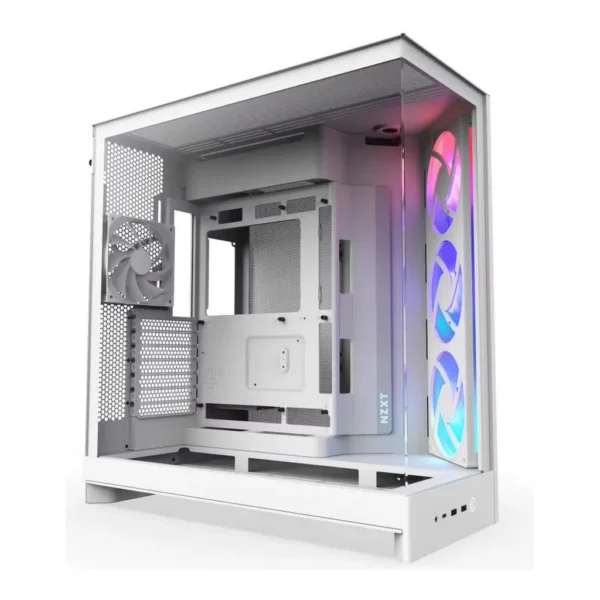 NZXT H9 Flow RGB, Dual-Chamber ATX Mid-Tower Case High-Airflow Design with Panoramic Tempered Glass, Supports Dual 360mm Radiators, Up to 10 Fans, Up To E-ATX Compatibility, White | CM-H92FW-R1 – Main image NZXT H9 Flow RGB, Dual-Chamber ATX Mid-Tower Case High-Airflow Design with Panoramic Tempered Glass, Supports Dual 360mm Radiators, Up to 10 Fans, Up To E-ATX Compatibility, White | CM-H92FW-R1 – Main image