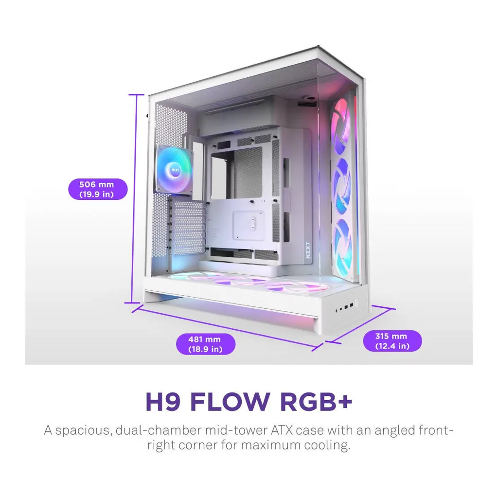 NZXT H9 Flow RGB+ Mid-Tower Case – Gallery image 1 NZXT H9 Flow RGB+ Mid-Tower Case – Gallery image 1