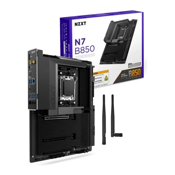 NZXT N7 B850 AM5 ATX Motherboard, AMD B850 Chipset, 4x DDR5 DIMM Slots, Up to 192GB Max Memory, 1x PCIe 5.0 x16 Slots, 3x M.2 Slots, Black | N7-B85XT-B1 – Main image NZXT N7 B850 AM5 ATX Motherboard, AMD B850 Chipset, 4x DDR5 DIMM Slots, Up to 192GB Max Memory, 1x PCIe 5.0 x16 Slots, 3x M.2 Slots, Black | N7-B85XT-B1 – Main image