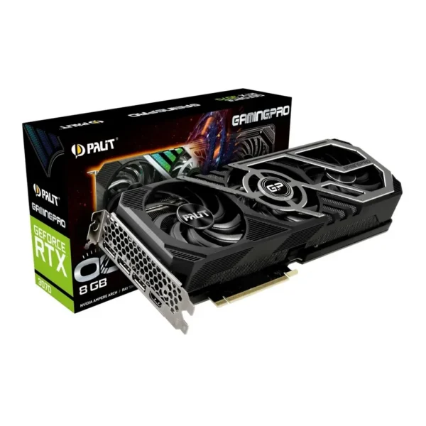 Palit GeForce RTX 3070 GamingPro 8GB OC GPU 256bit GDDR6 Graphics Clock 1500MHz Boost Clock 1770MHz 14Gbps PCI-E 4.0 (LHR) | NE63070S19P2-1041A – Main image Palit GeForce RTX 3070 GamingPro 8GB OC GPU 256bit GDDR6 Graphics Clock 1500MHz Boost Clock 1770MHz 14Gbps PCI-E 4.0 (LHR) | NE63070S19P2-1041A – Main image