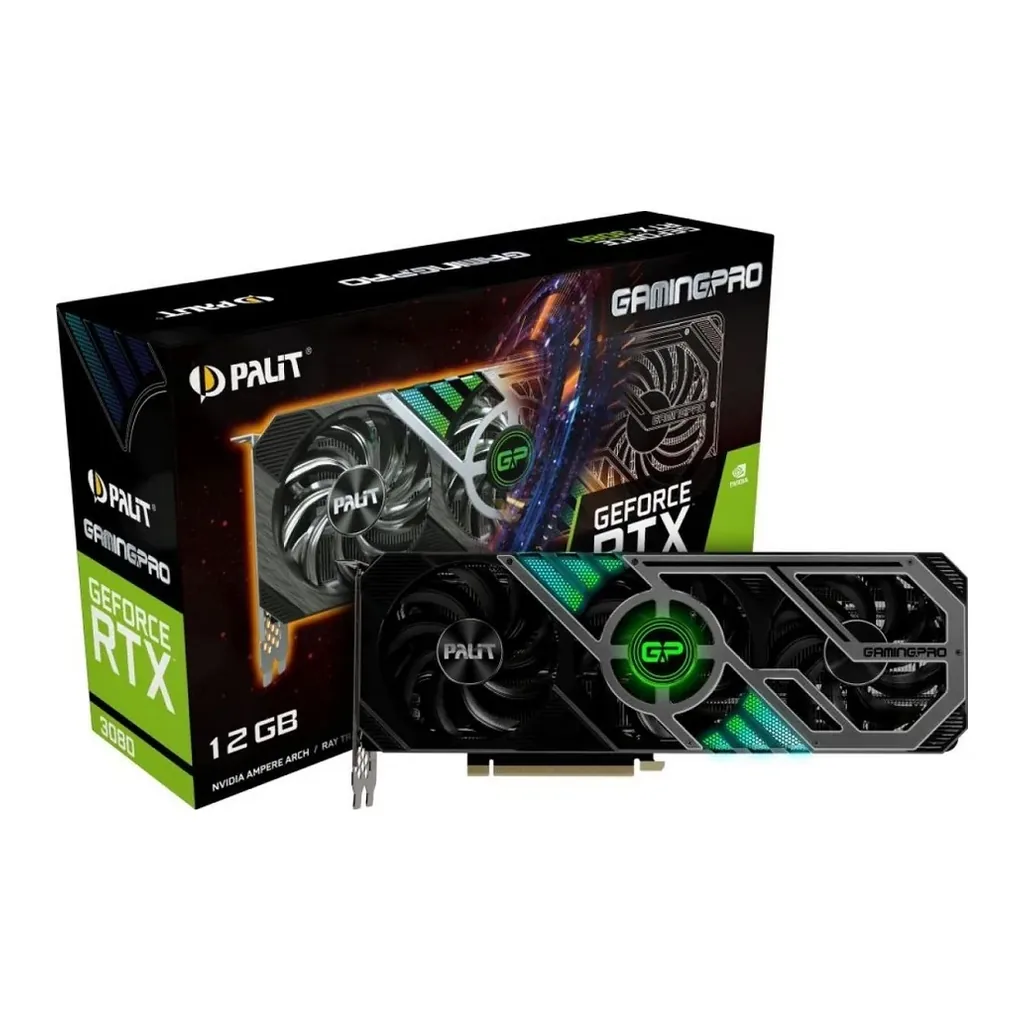 Palit GeForce RTX 3080 Gaming Pro Graphics Card, 12GB GDDR6X 384 Bit Memory, 8960 Cuda Cores, 1710 MHz Boost Clock, 19 Gbps, PCI-E 4.0, Open GL 4.6, 912 Bandwidth, HDMI, DP | NED3080019KB-132AA – Main image Palit GeForce RTX 3080 Gaming Pro Graphics Card, 12GB GDDR6X 384 Bit Memory, 8960 Cuda Cores, 1710 MHz Boost Clock, 19 Gbps, PCI-E 4.0, Open GL 4.6, 912 Bandwidth, HDMI, DP | NED3080019KB-132AA – Main image