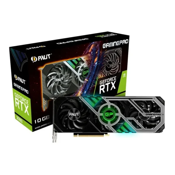 Palit Nvidia GeForce RTX 3080 10GB GamingPro PCI Express 4.0, HDMI and Display Port, 1440MHz GPU, 1710MHz Boost Ampere, Graphics Card (LHR) | NED30800 – Main image Palit Nvidia GeForce RTX 3080 10GB GamingPro PCI Express 4.0, HDMI and Display Port, 1440MHz GPU, 1710MHz Boost Ampere, Graphics Card (LHR) | NED30800 – Main image