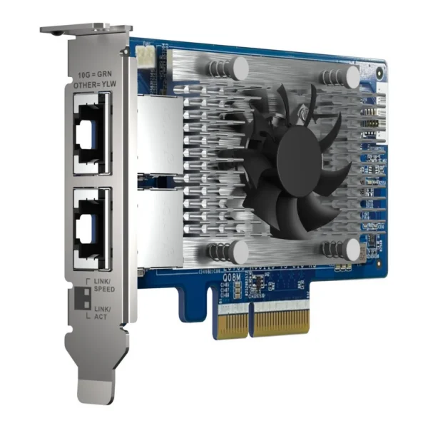 QNAP Dual-Port 10Gbe Network Expansion Card, PCIe 3.0 x4 Adapter with 2 NBASE T RJ45 Ports (10G/5G/2.5G/1G/100M), Intel X710 Controller, SR IOV & iSCSI Support for QNAP NAS | QXG-10G2T-X710 – Main image QNAP Dual-Port 10Gbe Network Expansion Card, PCIe 3.0 x4 Adapter with 2 NBASE T RJ45 Ports (10G/5G/2.5G/1G/100M), Intel X710 Controller, SR IOV & iSCSI Support for QNAP NAS | QXG-10G2T-X710 – Main image