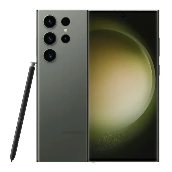 Samsung Galaxy S23 Ultra Green — Front and back Samsung Galaxy S23 Ultra Green, front and rear with S Pen