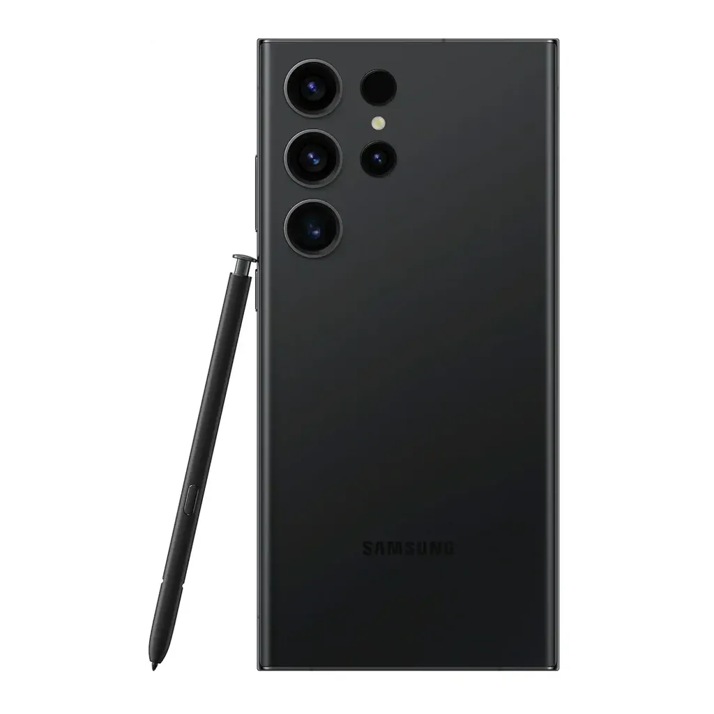Samsung Galaxy S23 Ultra — Phantom Black rear Samsung Galaxy S23 Ultra Phantom Black rear view with S Pen