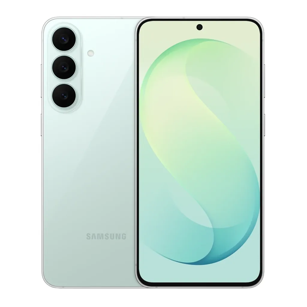 Samsung Galaxy S26 FE Pistachio — front and rear Samsung Galaxy S26 FE Pistachio — front and rear