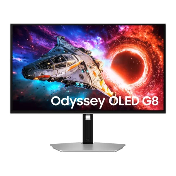 Samsung LS27HG802SNXZA — product view 1 Samsung LS27HG802SNXZA monitor — 27 Inch Odyssey OLED G8 G80SH 4K 240Hz Gaming Monitor Front Silver