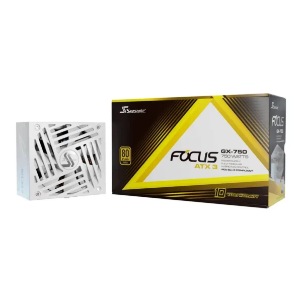 Seasonic FOCUS GX White ATX 3.1 Fully Modular Power Supply, 750W Power, 80 PLUS Gold Efficiency, 135mm Fluid Dynamic Bearing Type, ATX/EPS Form Factor, White | SRP-FGX751-A5A32SF-W – Main image Seasonic FOCUS GX White ATX 3.1 Fully Modular Power Supply, 750W Power, 80 PLUS Gold Efficiency, 135mm Fluid Dynamic Bearing Type, ATX/EPS Form Factor, White | SRP-FGX751-A5A32SF-W – Main image