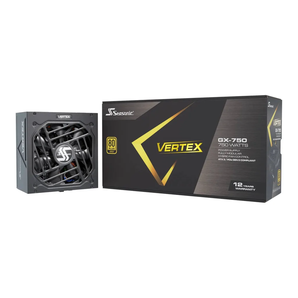 Seasonic VERTEX GX ATX 3.1 Fully Modular Power Supply, 750W Power, 80 PLUS Gold Efficiency, 135mm Fluid Dynamic Bearing Type, ATX/EPS Form Factor, Black | VERTEX GX – Main image Seasonic VERTEX GX ATX 3.1 Fully Modular Power Supply, 750W Power, 80 PLUS Gold Efficiency, 135mm Fluid Dynamic Bearing Type, ATX/EPS Form Factor, Black | VERTEX GX – Main image