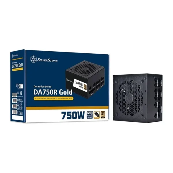 SilverStone DA750R Gold Fully Modular Power Supply, 80 PLUS Gold, 750W ATX 3.0 & PCIe 5.0, Active PFC, Silent 120mm FDB Fan, Japanese Capacitors, Black | SST-DA750R-GM – Main image SilverStone DA750R Gold Fully Modular Power Supply, 80 PLUS Gold, 750W ATX 3.0 & PCIe 5.0, Active PFC, Silent 120mm FDB Fan, Japanese Capacitors, Black | SST-DA750R-GM – Main image