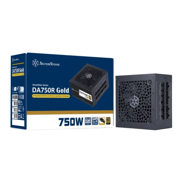 SilverStone DA750R Gold Fully Modular Power Supply, 80 PLUS Gold, 750W ATX 3.0 & PCIe 5.0, Active PFC, Silent 120mm FDB Fan, Japanese Capacitors, Black | SST-DA750R-GMA – Main image SilverStone DA750R Gold Fully Modular Power Supply, 80 PLUS Gold, 750W ATX 3.0 & PCIe 5.0, Active PFC, Silent 120mm FDB Fan, Japanese Capacitors, Black | SST-DA750R-GMA – Main image