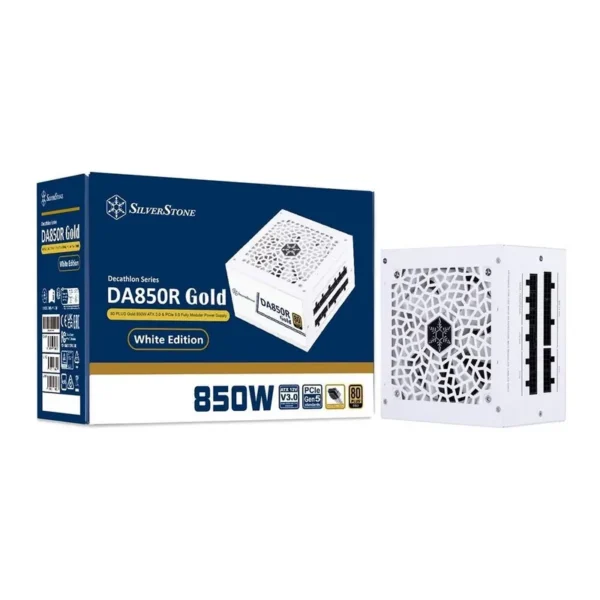SilverStone DA850R Fully Modular Power Supply, 80 PLUS Gold, 850W ATX 3.0 & PCIe 5.0, Active PFC, Silent 120mm Fan, Advanced Protections, 12V-2x6 PCIe Connector, White | SST-DA850R-GMA-WWW – Main image SilverStone DA850R Fully Modular Power Supply, 80 PLUS Gold, 850W ATX 3.0 & PCIe 5.0, Active PFC, Silent 120mm Fan, Advanced Protections, 12V-2x6 PCIe Connector, White | SST-DA850R-GMA-WWW – Main image