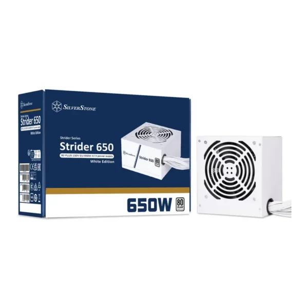 SilverStone Strider 650 Non-Modular Power Supply, 650W Power, 80 Plus Certification, Active PFC, 120mm Silent Fan, Class-Leading Single +12V Rail, ATX Form Factor, White | SST-ST650-EF-WBW – Main image SilverStone Strider 650 Non-Modular Power Supply, 650W Power, 80 Plus Certification, Active PFC, 120mm Silent Fan, Class-Leading Single +12V Rail, ATX Form Factor, White | SST-ST650-EF-WBW – Main image