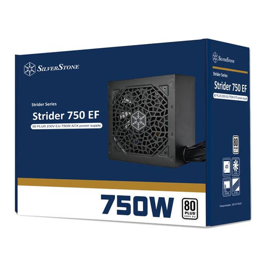 SilverStone Strider 750 EF Non-Modular Power Supply, 80 Plus Efficiency, Active PFC, 120mm Silent Fan, ATX (PS2) Form, 18 dBA Noise Level, 100,000 Hours MTBF, Black | SST-ST750-EF – Gallery image 2 SilverStone Strider 750 EF Non-Modular Power Supply, 80 Plus Efficiency, Active PFC, 120mm Silent Fan, ATX (PS2) Form, 18 dBA Noise Level, 100,000 Hours MTBF, Black | SST-ST750-EF – Gallery image 2