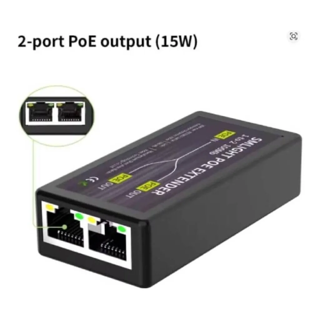 SMLIGHT PoE Extender Adapter, Dual Port Power Over Ethernet Splitter & 100m Network Extension for IP Cameras, Access Points and PoE Devices, Passive Fanless Plug & Play Design, Black | PoE-Ext – Gallery image 2 SMLIGHT PoE Extender Adapter, Dual Port Power Over Ethernet Splitter & 100m Network Extension for IP Cameras, Access Points and PoE Devices, Passive Fanless Plug & Play Design, Black | PoE-Ext – Gallery image 2