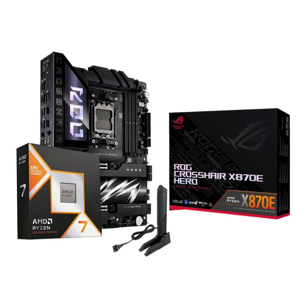 SpectraX Bundle - AMD Ryzen 7 9800X3D AM5 Desktop Processor, 8 Cores & 16 Threads, Up to 5.2 GHz Max Boost Clock + ASUS ROG CROSSHAIR X870E HERO, AMD AM5 Motherboard – Main image SpectraX Bundle - AMD Ryzen 7 9800X3D AM5 Desktop Processor, 8 Cores & 16 Threads, Up to 5.2 GHz Max Boost Clock + ASUS ROG CROSSHAIR X870E HERO, AMD AM5 Motherboard – Main image