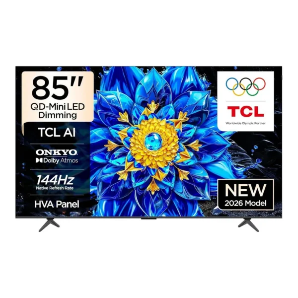 TCL P81L QD-Mini LED Smart Google TV, 85" Mini LED Dimming TV, 93% DCI-P3 Color Gamut, 144Hz Refresh Rate, ONKYO 2.1 Hi-Fi System, TCL AI, Dolby Vision, HDR10+, Black – Main image TCL P81L QD-Mini LED Smart Google TV, 85" Mini LED Dimming TV, 93% DCI-P3 Color Gamut, 144Hz Refresh Rate, ONKYO 2.1 Hi-Fi System, TCL AI, Dolby Vision, HDR10+, Black – Main image