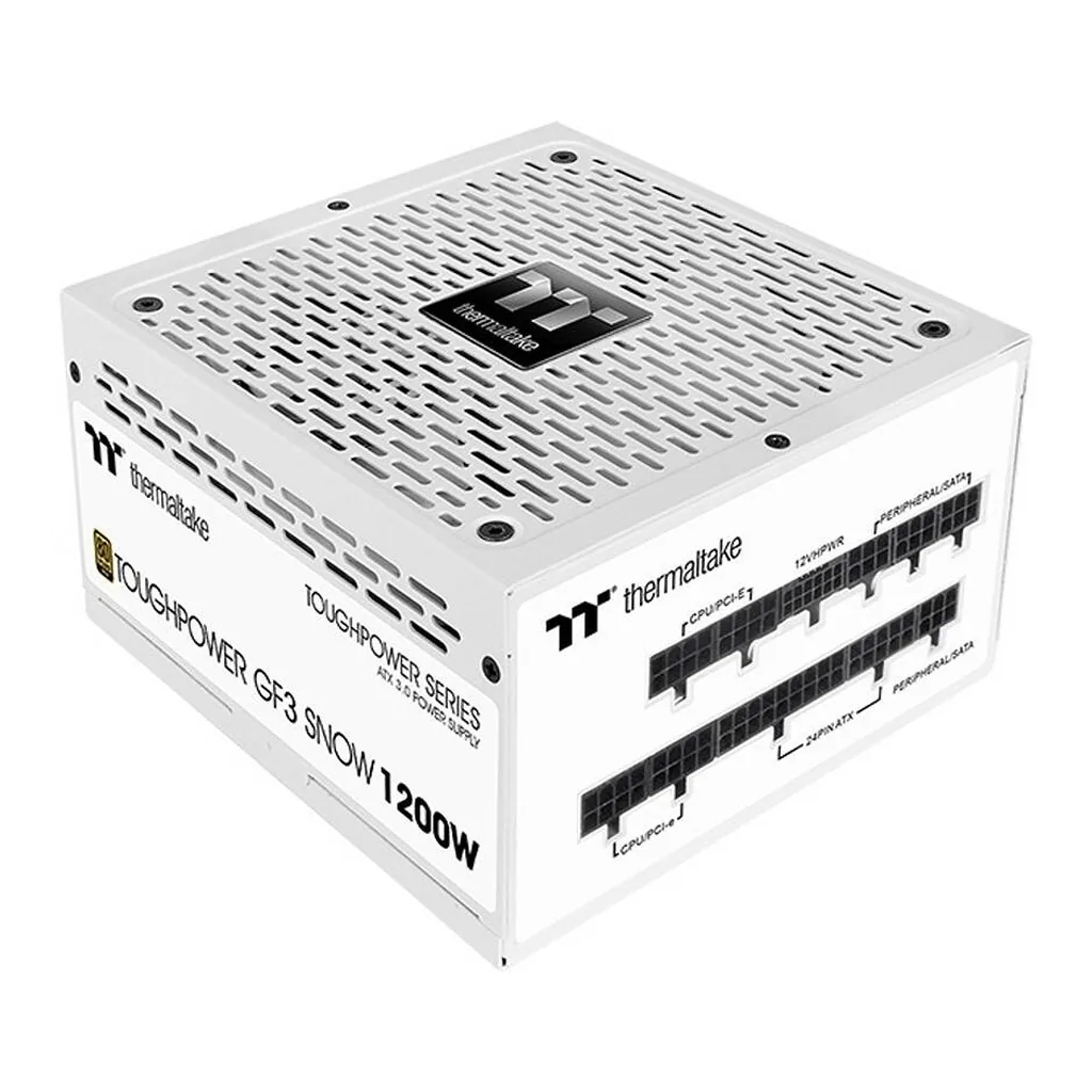 Thermaltake Toughpower GF3 Gold Full Modular Power Supply, TT Premium Edition, 1200W Max Capacity, 80 PLUS Gold, 140mm Ultra Quiet Smart Zero Fan, PCIe Gen 5.0 & ATX 3 .0, White | PS-TPD-1200FNFAGE-N – Main image Thermaltake Toughpower GF3 Gold Full Modular Power Supply, TT Premium Edition, 1200W Max Capacity, 80 PLUS Gold, 140mm Ultra Quiet Smart Zero Fan, PCIe Gen 5.0 & ATX 3 .0, White | PS-TPD-1200FNFAGE-N – Main image
