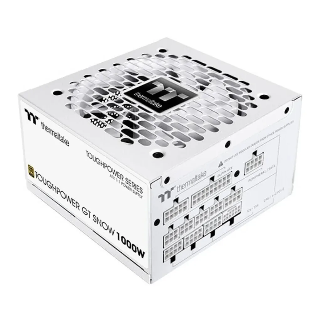 Thermaltake TOUGHPOWER GT 1000W Fully Modular Power Supply, 1000W Power, 80 PLUS Gold Efficiency, Active PFC, 120cm Hydraulic Bearing Fan, ATX 3.1 Ready, White | PS-TPT-1000FNFAGK-W – Main image Thermaltake TOUGHPOWER GT 1000W Fully Modular Power Supply, 1000W Power, 80 PLUS Gold Efficiency, Active PFC, 120cm Hydraulic Bearing Fan, ATX 3.1 Ready, White | PS-TPT-1000FNFAGK-W – Main image