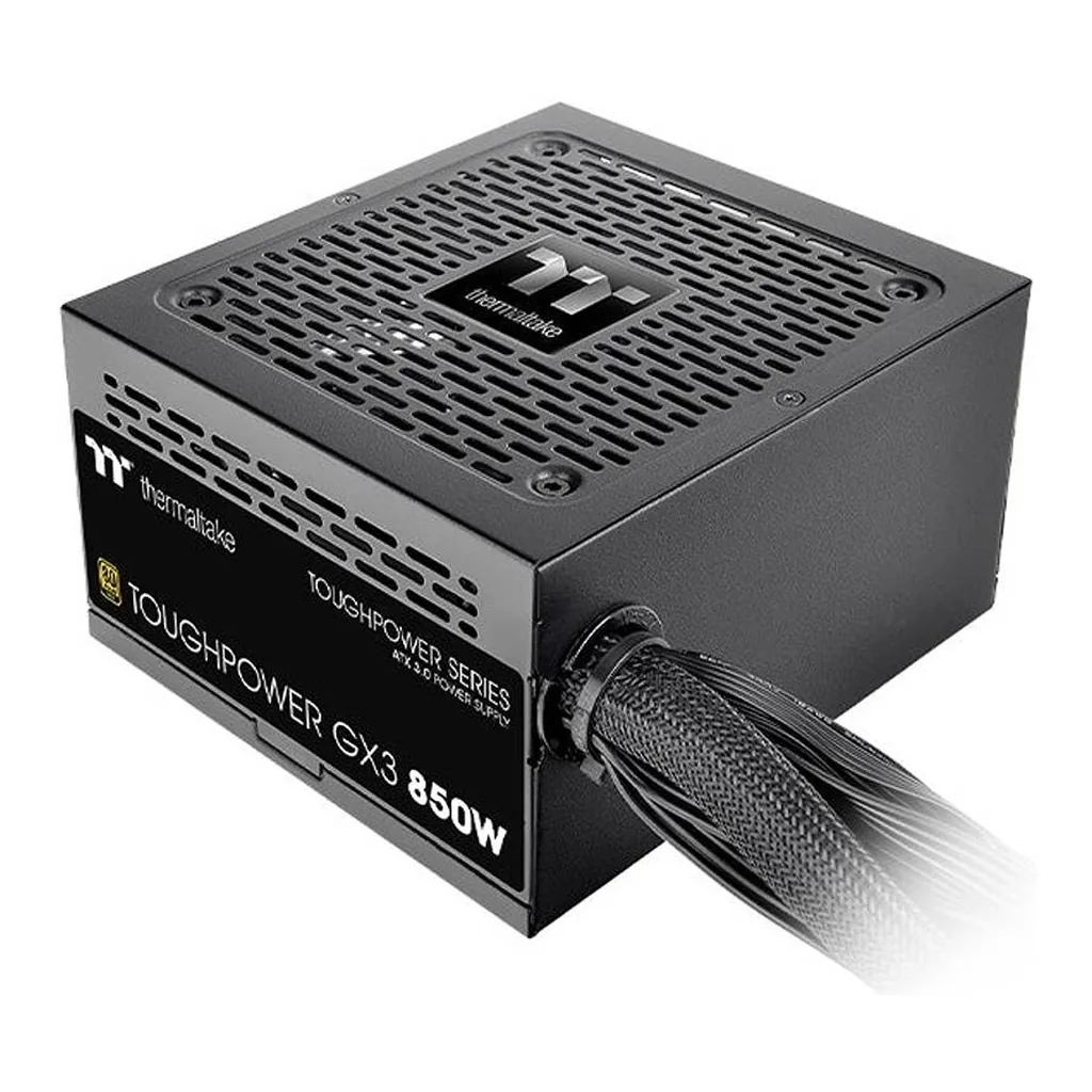 Thermaltake Toughpower GX3 Non-Modular Power Supply, 850W Power, Gold Plus Efficiency, 120mm Fluid Dynamic Bearing Fan, PCIe Gen 5.0 Ready, Black | PS-TPD-0850NNFAGK-C – Main image Thermaltake Toughpower GX3 Non-Modular Power Supply, 850W Power, Gold Plus Efficiency, 120mm Fluid Dynamic Bearing Fan, PCIe Gen 5.0 Ready, Black | PS-TPD-0850NNFAGK-C – Main image