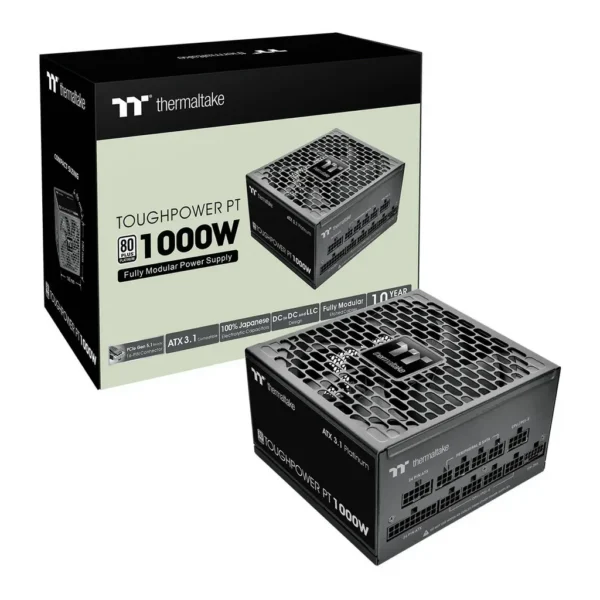 Thermaltake Toughpower PT 1000W Power Supply, 80 PLUS Platinum Certified, Fully Modular, ATX 3.1 PCIe 5.1 Ready, 100% Japanese Capacitors, Black | PS-TPP-1000FNFAPK-1 – Main image Thermaltake Toughpower PT 1000W Power Supply, 80 PLUS Platinum Certified, Fully Modular, ATX 3.1 PCIe 5.1 Ready, 100% Japanese Capacitors, Black | PS-TPP-1000FNFAPK-1 – Main image