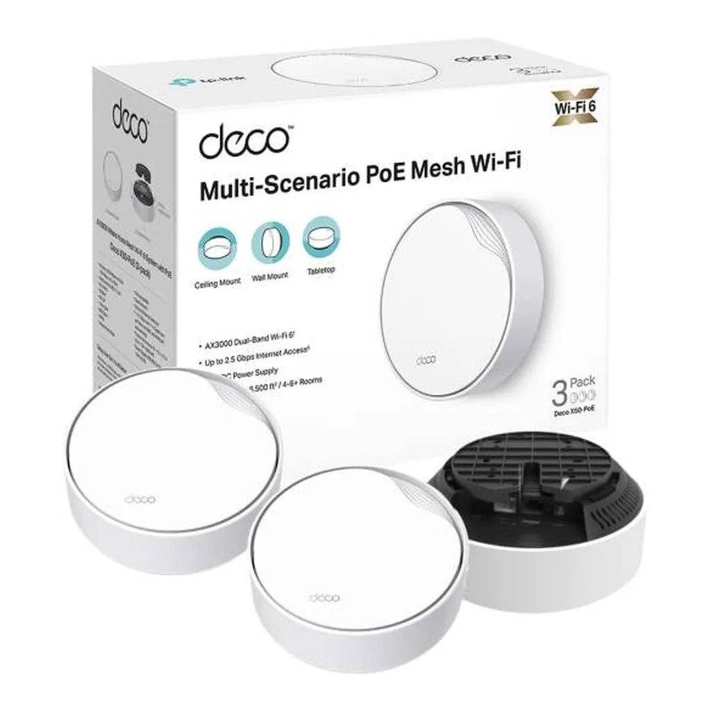 TP-Link Deco X50-PoE AX3000 Mesh Wi-Fi 6 System (3-Pack) – Main image TP-Link Deco X50-PoE AX3000 Mesh Wi-Fi 6 System (3-Pack) – Main image