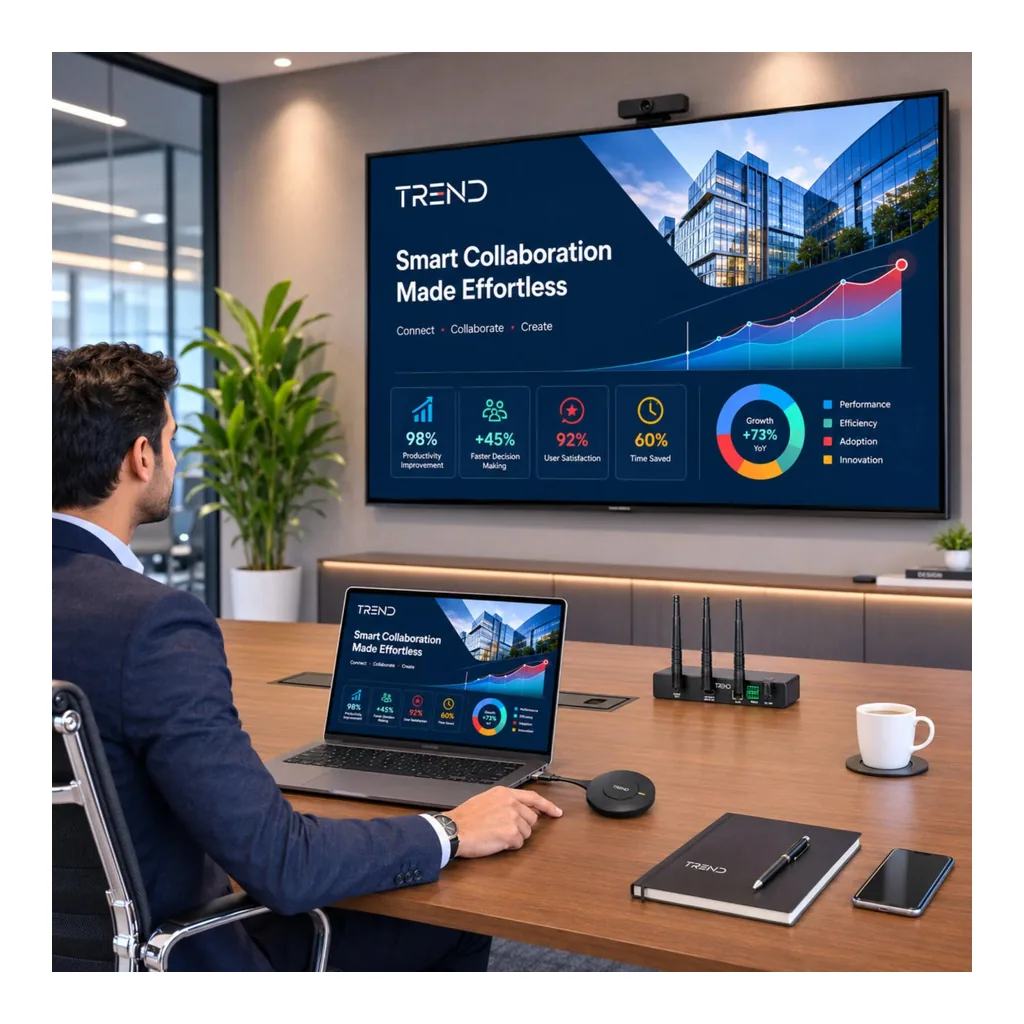 TREND Wireless Conferencing BYOM System, 9-Screen Collaboration Solution, 4K Wireless Presentation, 100M Wireless Range, Screen Rotation Support, 9 TX Connections, Black | TR-MEA100PRO – Gallery image 5 TREND Wireless Conferencing BYOM System, 9-Screen Collaboration Solution, 4K Wireless Presentation, 100M Wireless Range, Screen Rotation Support, 9 TX Connections, Black | TR-MEA100PRO – Gallery image 5