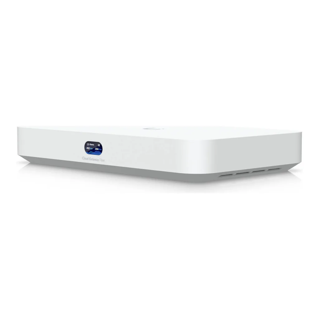 Ubiquiti Cloud Gateway Fiber, 50+ UniFi Device / 500+ Client Support, 5 Gbps IDS/IPS Throughput, 0.96" Status LCM Display, Selectable NVR Storage, 30W PoE Budget, White – Gallery image 1 Ubiquiti Cloud Gateway Fiber, 50+ UniFi Device / 500+ Client Support, 5 Gbps IDS/IPS Throughput, 0.96" Status LCM Display, Selectable NVR Storage, 30W PoE Budget, White – Gallery image 1