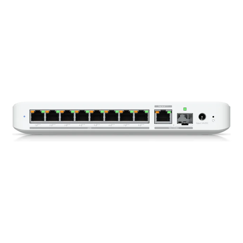 Ubiquiti Flex 2.5G PoE Switch, 8x 2.5 GbE RJ45 Ports, 60Gbps Switching Capacity, 196W PoE Budget, Port Isolation & Mirroring, Flow & Storm Control, White – Gallery image 1 Ubiquiti Flex 2.5G PoE Switch, 8x 2.5 GbE RJ45 Ports, 60Gbps Switching Capacity, 196W PoE Budget, Port Isolation & Mirroring, Flow & Storm Control, White – Gallery image 1
