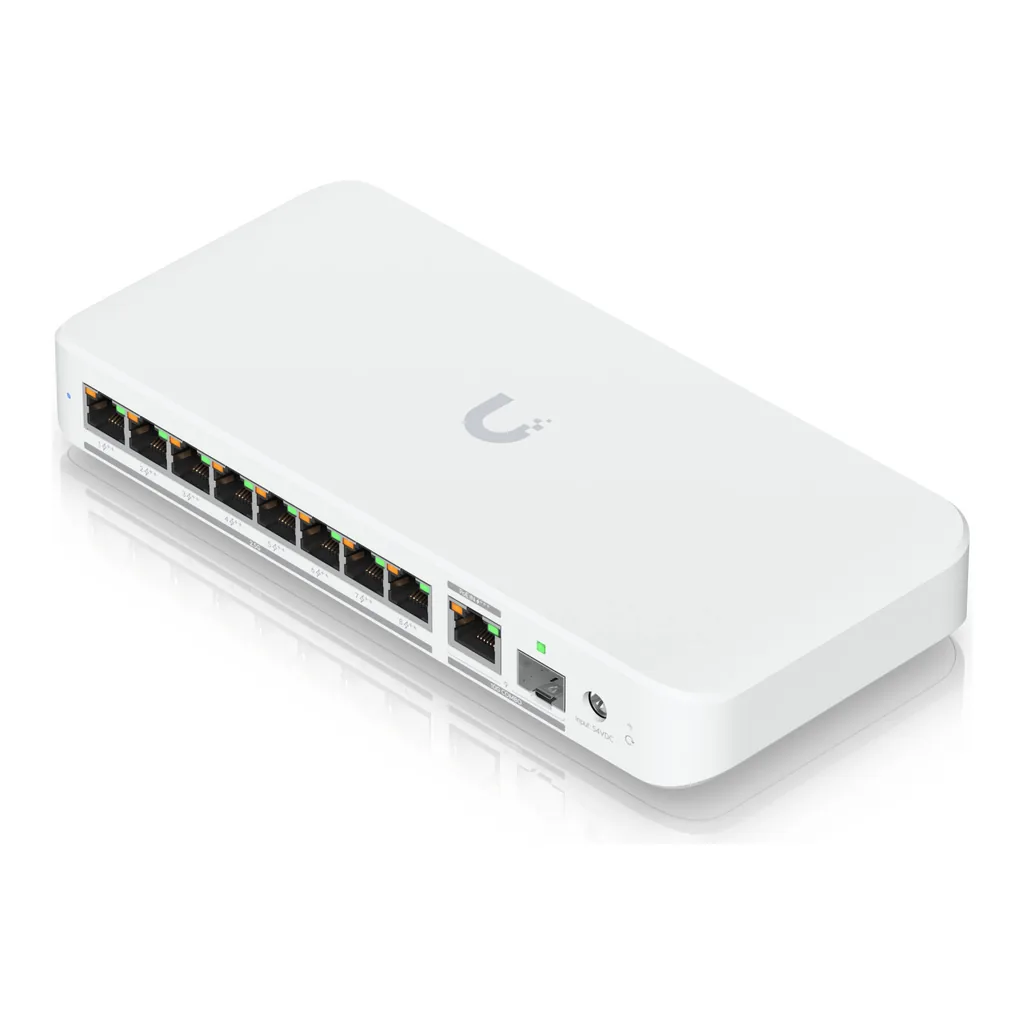 Ubiquiti Flex 2.5G PoE Switch, 8x 2.5 GbE RJ45 Ports, 60Gbps Switching Capacity, 196W PoE Budget, Port Isolation & Mirroring, Flow & Storm Control, White – Gallery image 3 Ubiquiti Flex 2.5G PoE Switch, 8x 2.5 GbE RJ45 Ports, 60Gbps Switching Capacity, 196W PoE Budget, Port Isolation & Mirroring, Flow & Storm Control, White – Gallery image 3
