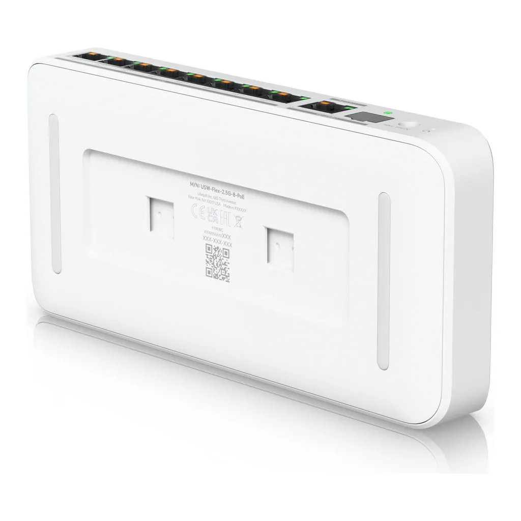 Ubiquiti Flex 2.5G PoE Switch, 8x 2.5 GbE RJ45 Ports, 60Gbps Switching Capacity, 196W PoE Budget, Port Isolation & Mirroring, Flow & Storm Control, White – Gallery image 4 Ubiquiti Flex 2.5G PoE Switch, 8x 2.5 GbE RJ45 Ports, 60Gbps Switching Capacity, 196W PoE Budget, Port Isolation & Mirroring, Flow & Storm Control, White – Gallery image 4