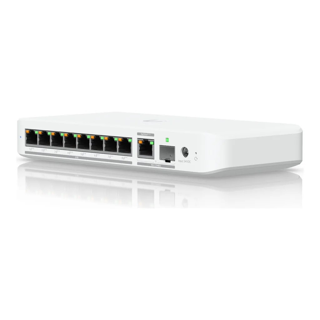 Ubiquiti Flex 2.5G PoE Switch, 8x 2.5 GbE RJ45 Ports, 60Gbps Switching Capacity, 196W PoE Budget, Port Isolation & Mirroring, Flow & Storm Control, White – Main image Ubiquiti Flex 2.5G PoE Switch, 8x 2.5 GbE RJ45 Ports, 60Gbps Switching Capacity, 196W PoE Budget, Port Isolation & Mirroring, Flow & Storm Control, White – Main image