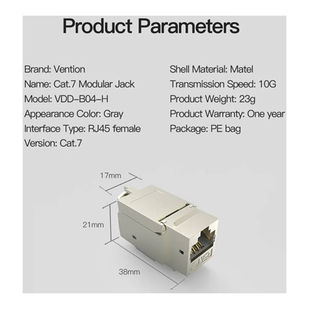 Vention CAT 7 Jack, 10G Tran, 50U Gold, Metal Shell, Full Cont Fast Trans, Metal Shield, Anti Int, 5-Pack, Gray | VDD-B04-H-5 – Gallery image 5 Vention CAT 7 Jack, 10G Tran, 50U Gold, Metal Shell, Full Cont Fast Trans, Metal Shield, Anti Int, 5-Pack, Gray | VDD-B04-H-5 – Gallery image 5