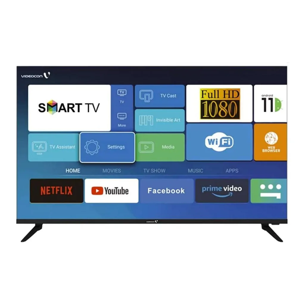 Videocon 43 Inch TV Full HD Smart Android 11 Google Play Netflix, YouTube, Shahid, Built, in Bluetooth, & WiFi, Black Color Model - E43EL1100-1 Year Full Warranty. – Main image Videocon 43 Inch TV Full HD Smart Android 11 Google Play Netflix, YouTube, Shahid, Built, in Bluetooth, & WiFi, Black Color Model - E43EL1100-1 Year Full Warranty. – Main image