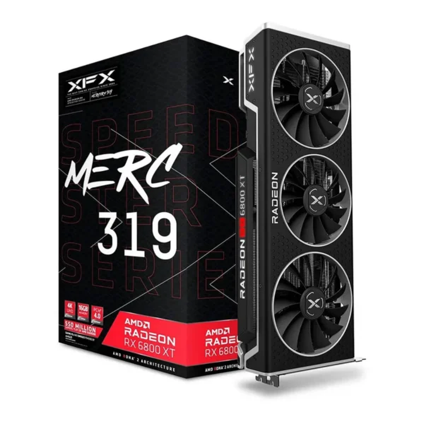 XFX AMD Radeon RX 6800 XT Speedster MERC 319 CORE Gaming Graphics Card, 16GB GDDR6 256bit Memory, 2250 MHz Boost Clock, 16 Gbps Memory Clock, RDNA 2 Arch, PCI-E 4.0, HDMI 2.1, DP 1.4 | RX-68XTALFD9 – Main image XFX AMD Radeon RX 6800 XT Speedster MERC 319 CORE Gaming Graphics Card, 16GB GDDR6 256bit Memory, 2250 MHz Boost Clock, 16 Gbps Memory Clock, RDNA 2 Arch, PCI-E 4.0, HDMI 2.1, DP 1.4 | RX-68XTALFD9 – Main image