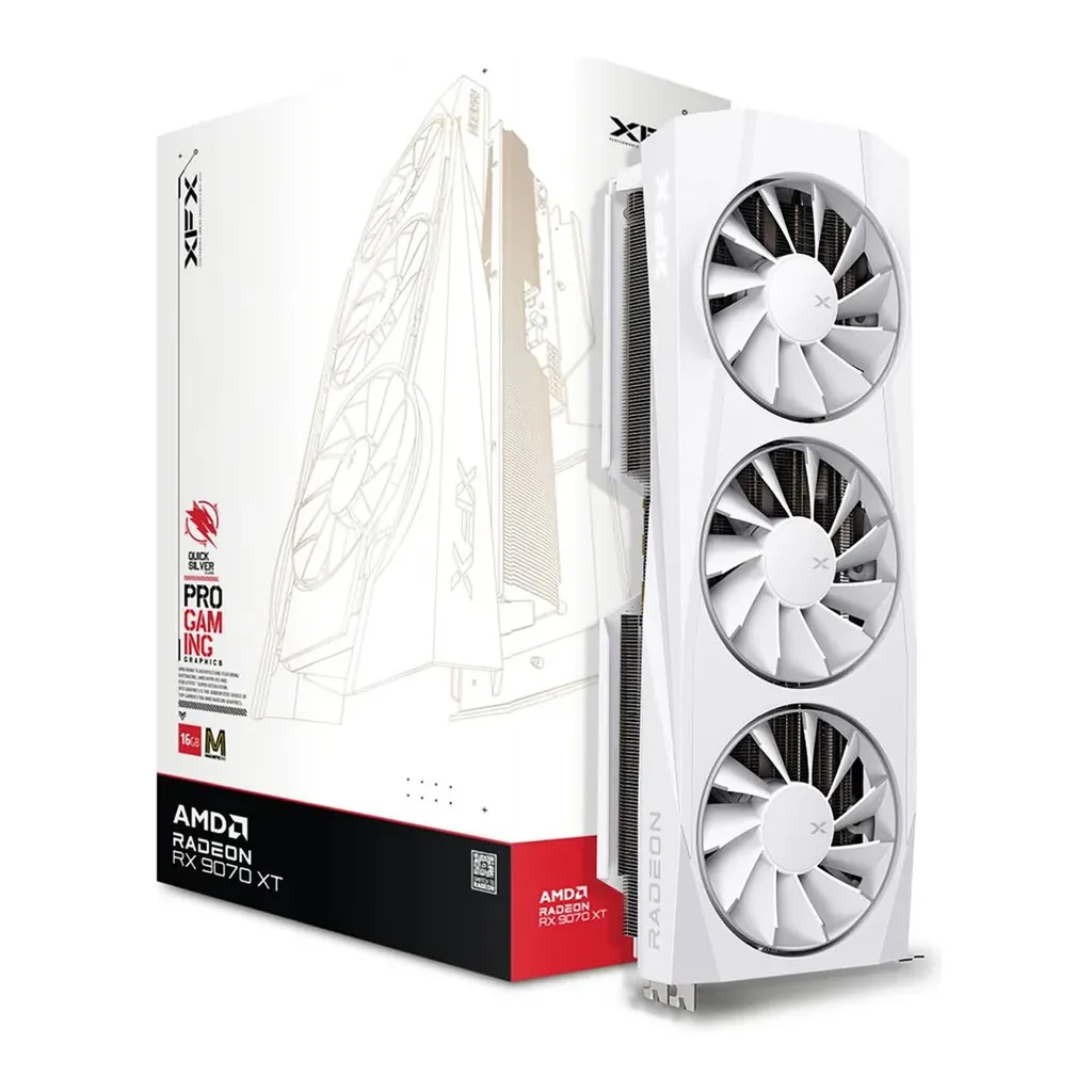 XFX Quicksilver AMD Radeon RX 9070 XT White Magnetic Air Edition Graphics Card, 16GB GDDR6 256-Bit Memory, 2970 MHz Boost Clock, 4096 Stream Processor – Main image XFX Quicksilver AMD Radeon RX 9070 XT White Magnetic Air Edition Graphics Card, 16GB GDDR6 256-Bit Memory, 2970 MHz Boost Clock, 4096 Stream Processor – Main image