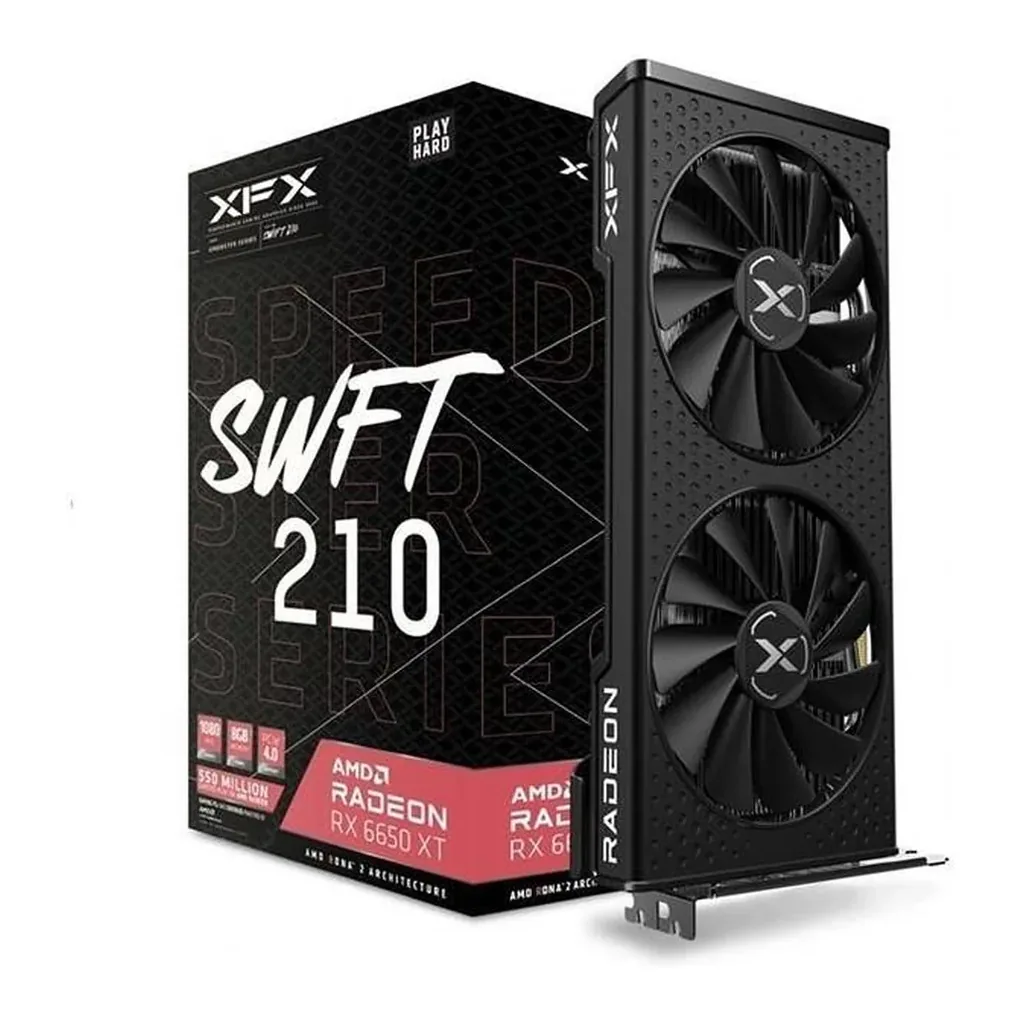 XFX Speedster SWFT 210 AMD Radeon RX 6650 XT Core Gaming Graphics Card, 8GB GDDR6 128 Bit Memory, 2635 MHz Boost Clock, 17.5 Gbps Memory Clock, Black – Main image XFX Speedster SWFT 210 AMD Radeon RX 6650 XT Core Gaming Graphics Card, 8GB GDDR6 128 Bit Memory, 2635 MHz Boost Clock, 17.5 Gbps Memory Clock, Black – Main image