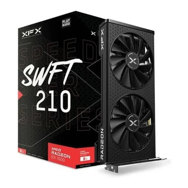 XFX SPEEDSTER SWFT 210 AMD Radeon RX 7600 Core Graphics Card, 8GB GDDR6 128bit Memory, 2655 MHz Boost Clock, 18Gbps Memory Clock, 2048 Steam Processors, PCI-E 4.0, 3* DP / 3* HDMI 2.1 | RX-76PSWFTFY – Main image XFX SPEEDSTER SWFT 210 AMD Radeon RX 7600 Core Graphics Card, 8GB GDDR6 128bit Memory, 2655 MHz Boost Clock, 18Gbps Memory Clock, 2048 Steam Processors, PCI-E 4.0, 3* DP / 3* HDMI 2.1 | RX-76PSWFTFY – Main image