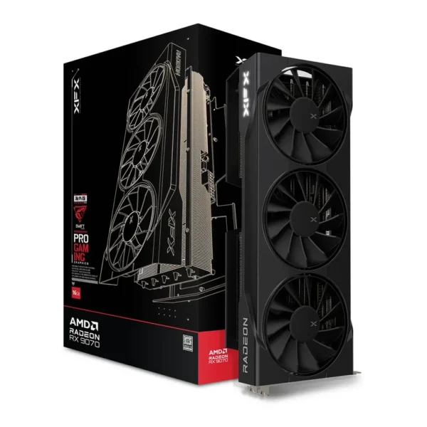 XFX Swift AMD Radeon RX 9070 OC Triple Fan Gaming Edition Graphics Card, 16GB GDDR6 256-Bit Memory, 2700 MHz Boost Clock, 4096 Stream Processors, 20 Gbps Memory Speed, PCI Express 5.0 | RX-97SWFB3B9 – Main image XFX Swift AMD Radeon RX 9070 OC Triple Fan Gaming Edition Graphics Card, 16GB GDDR6 256-Bit Memory, 2700 MHz Boost Clock, 4096 Stream Processors, 20 Gbps Memory Speed, PCI Express 5.0 | RX-97SWFB3B9 – Main image