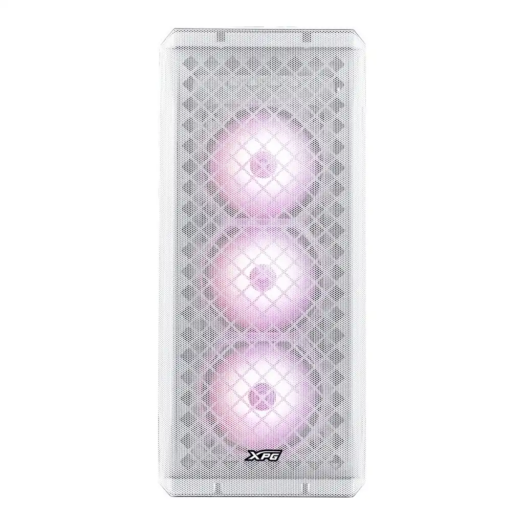 XPG Defender Mid Tower ATX Computer Case, MESH Front Panel, RGB Effect Efficient Airflow, Tempered Glass, x3 XPG VENTO 120 ARGB Fans, Removable Dust Filter, White | DEFENDER-WHCWW – Gallery image 1 XPG Defender Mid Tower ATX Computer Case, MESH Front Panel, RGB Effect Efficient Airflow, Tempered Glass, x3 XPG VENTO 120 ARGB Fans, Removable Dust Filter, White | DEFENDER-WHCWW – Gallery image 1