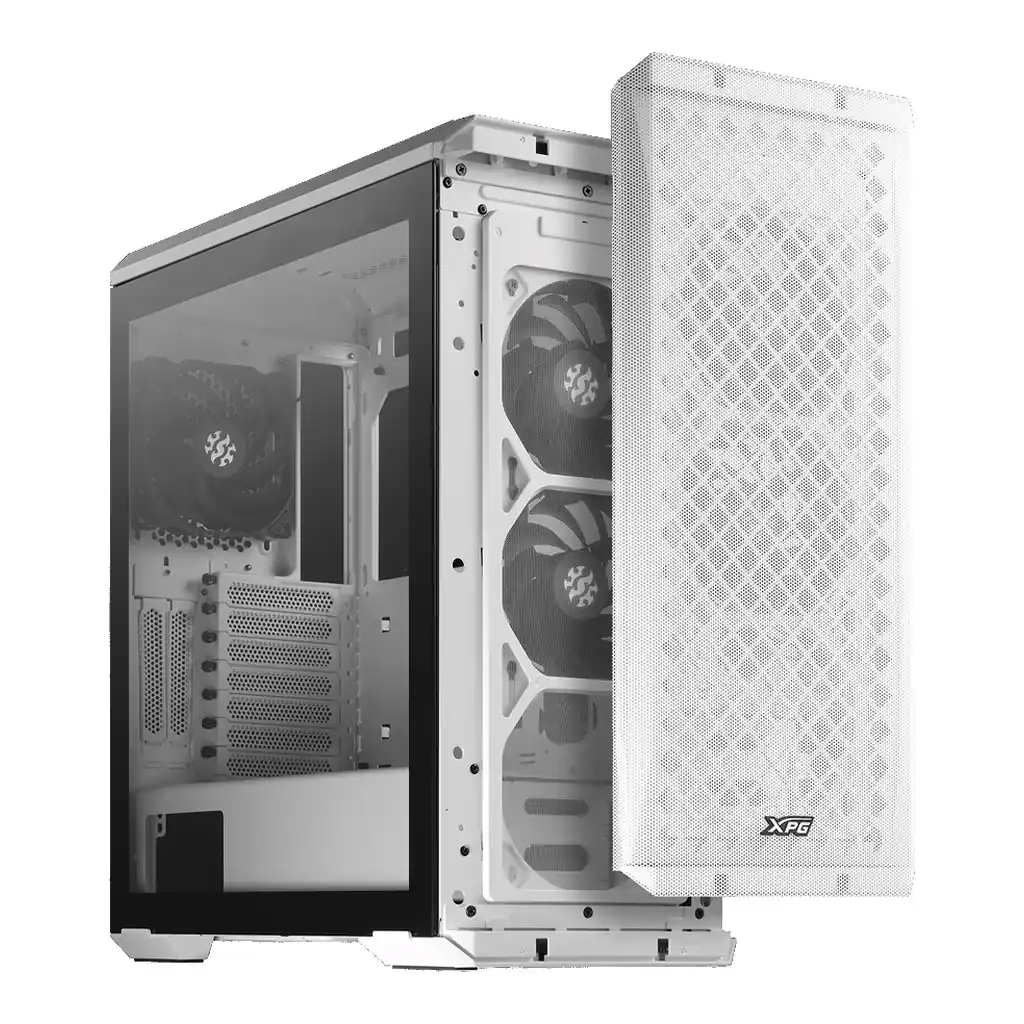 XPG Defender Mid Tower ATX Computer Case, MESH Front Panel, RGB Effect Efficient Airflow, Tempered Glass, x3 XPG VENTO 120 ARGB Fans, Removable Dust Filter, White | DEFENDER-WHCWW – Gallery image 2 XPG Defender Mid Tower ATX Computer Case, MESH Front Panel, RGB Effect Efficient Airflow, Tempered Glass, x3 XPG VENTO 120 ARGB Fans, Removable Dust Filter, White | DEFENDER-WHCWW – Gallery image 2