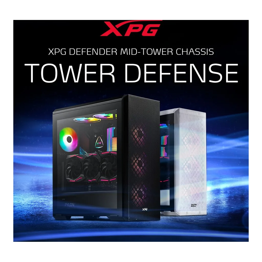 XPG Defender Mid Tower ATX Computer Case, MESH Front Panel, RGB Effect Efficient Airflow, Tempered Glass, x3 XPG VENTO 120 ARGB Fans, Removable Dust Filter, White | DEFENDER-WHCWW – Gallery image 5 XPG Defender Mid Tower ATX Computer Case, MESH Front Panel, RGB Effect Efficient Airflow, Tempered Glass, x3 XPG VENTO 120 ARGB Fans, Removable Dust Filter, White | DEFENDER-WHCWW – Gallery image 5