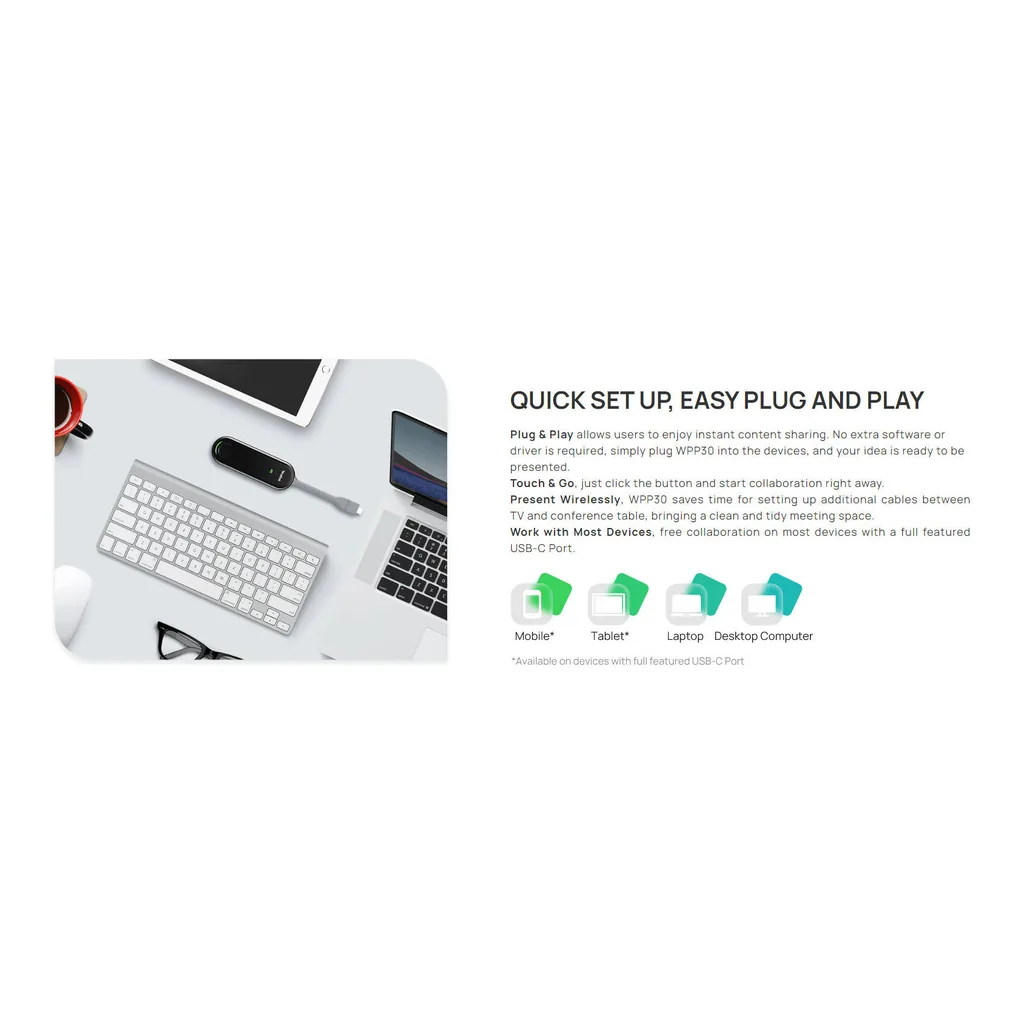 Yealink WPP30 Wireless Presentation Pod 4K Sender, USB-C to USB-A Adapter, Wireless Screen Content Sharing to TV Display, Up to 4 Split Screens, Touchscreen Compatibility, Black | WPP30 – Gallery image 2 Yealink WPP30 Wireless Presentation Pod 4K Sender, USB-C to USB-A Adapter, Wireless Screen Content Sharing to TV Display, Up to 4 Split Screens, Touchscreen Compatibility, Black | WPP30 – Gallery image 2
