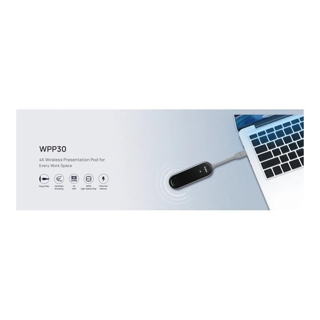 Yealink WPP30 Wireless Presentation Pod 4K Sender, USB-C to USB-A Adapter, Wireless Screen Content Sharing to TV Display, Up to 4 Split Screens, Touchscreen Compatibility, Black | WPP30 – Gallery image 3 Yealink WPP30 Wireless Presentation Pod 4K Sender, USB-C to USB-A Adapter, Wireless Screen Content Sharing to TV Display, Up to 4 Split Screens, Touchscreen Compatibility, Black | WPP30 – Gallery image 3