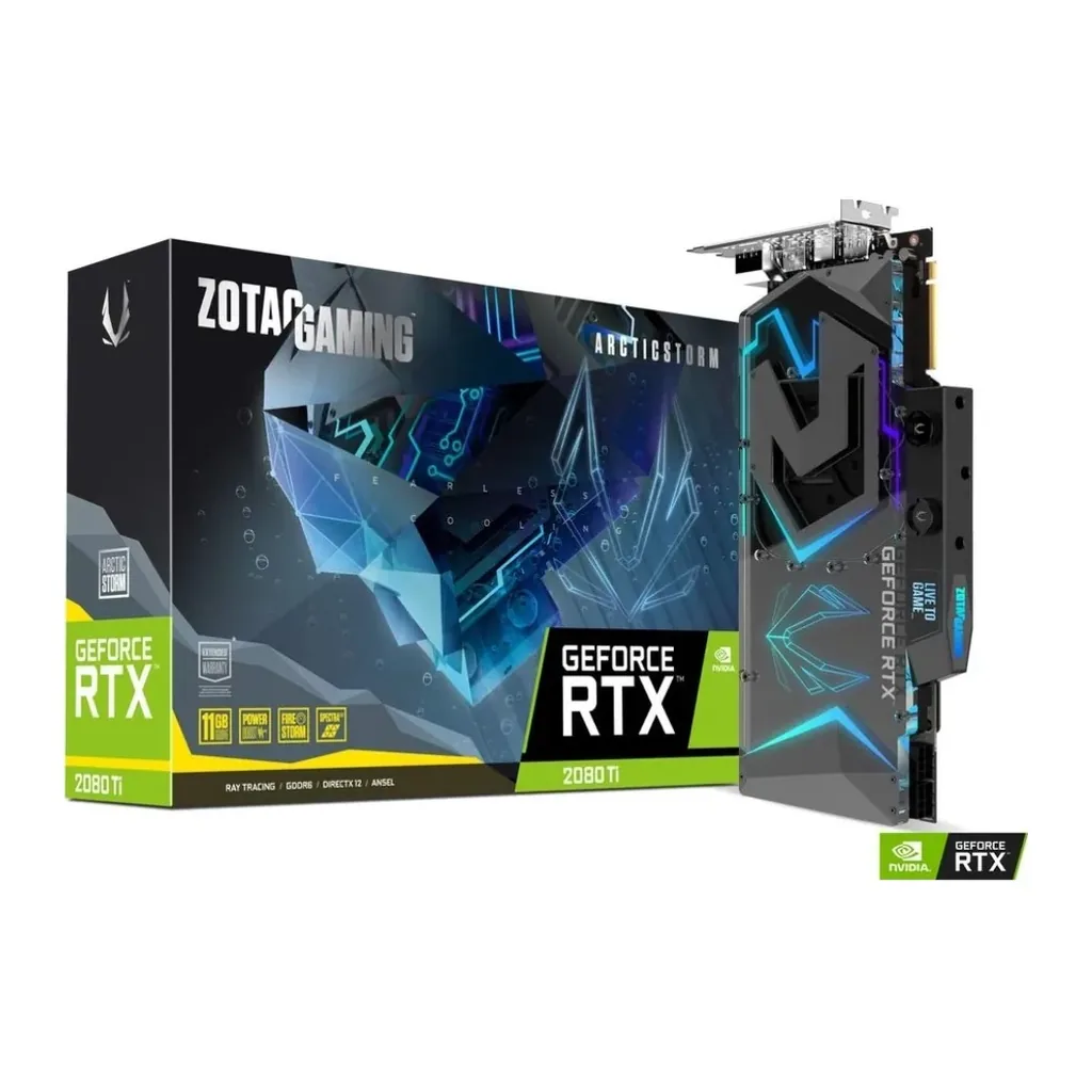 ZOTAC Gaming GeForce RTX 2080 Ti ArcticStorm, 11GB GDDR6 352-bit Gaming Graphics Card with Powerboost, Pre-Installed Waterblock, Liquid-Cooling Ready, – Main image ZOTAC Gaming GeForce RTX 2080 Ti ArcticStorm, 11GB GDDR6 352-bit Gaming Graphics Card with Powerboost, Pre-Installed Waterblock, Liquid-Cooling Ready, – Main image
