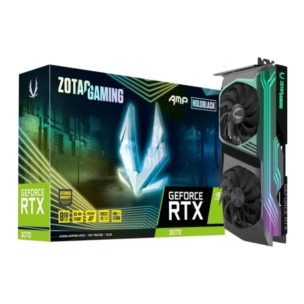 ZOTAC GAMING GeForce RTX 3070 AMP Holo LHR - 8GB GDDR6, 256Bit, PCI Express4.0, 3 x DisplayPort 1.4a, 1x HDMI 2.1, (up to 7680x4320@60Hz) Graphics Car – Main image ZOTAC GAMING GeForce RTX 3070 AMP Holo LHR - 8GB GDDR6, 256Bit, PCI Express4.0, 3 x DisplayPort 1.4a, 1x HDMI 2.1, (up to 7680x4320@60Hz) Graphics Car – Main image