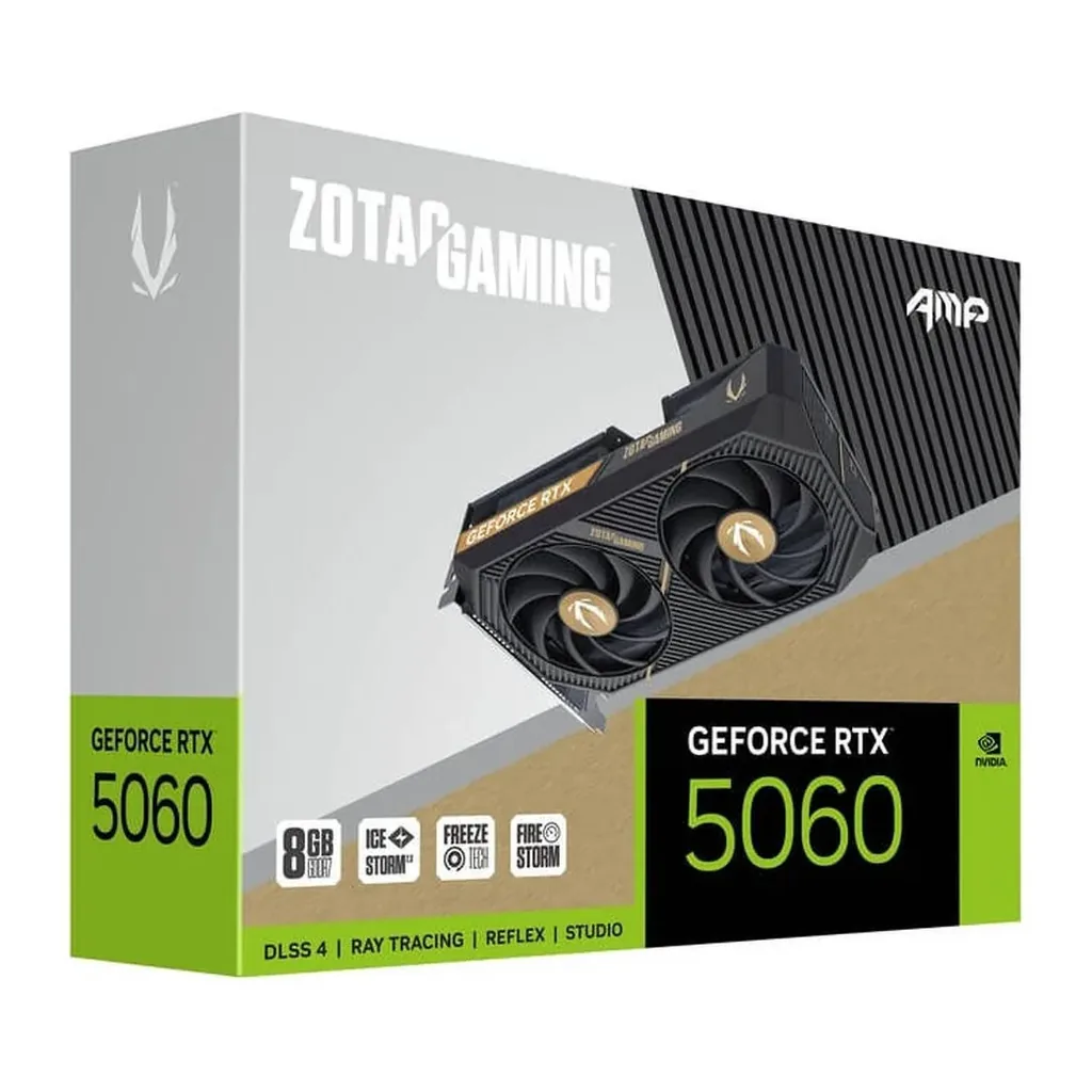 ZOTAC GAMING GeForce RTX 5060 AMP Graphics Card, 8GB GDDR7 128-Bit Memory, 2550MHz Engine Clock, 28 Gbps Memory Clock, 3840 CUDA Cores, PCI Express 5. – Gallery image 7 ZOTAC GAMING GeForce RTX 5060 AMP Graphics Card, 8GB GDDR7 128-Bit Memory, 2550MHz Engine Clock, 28 Gbps Memory Clock, 3840 CUDA Cores, PCI Express 5. – Gallery image 7